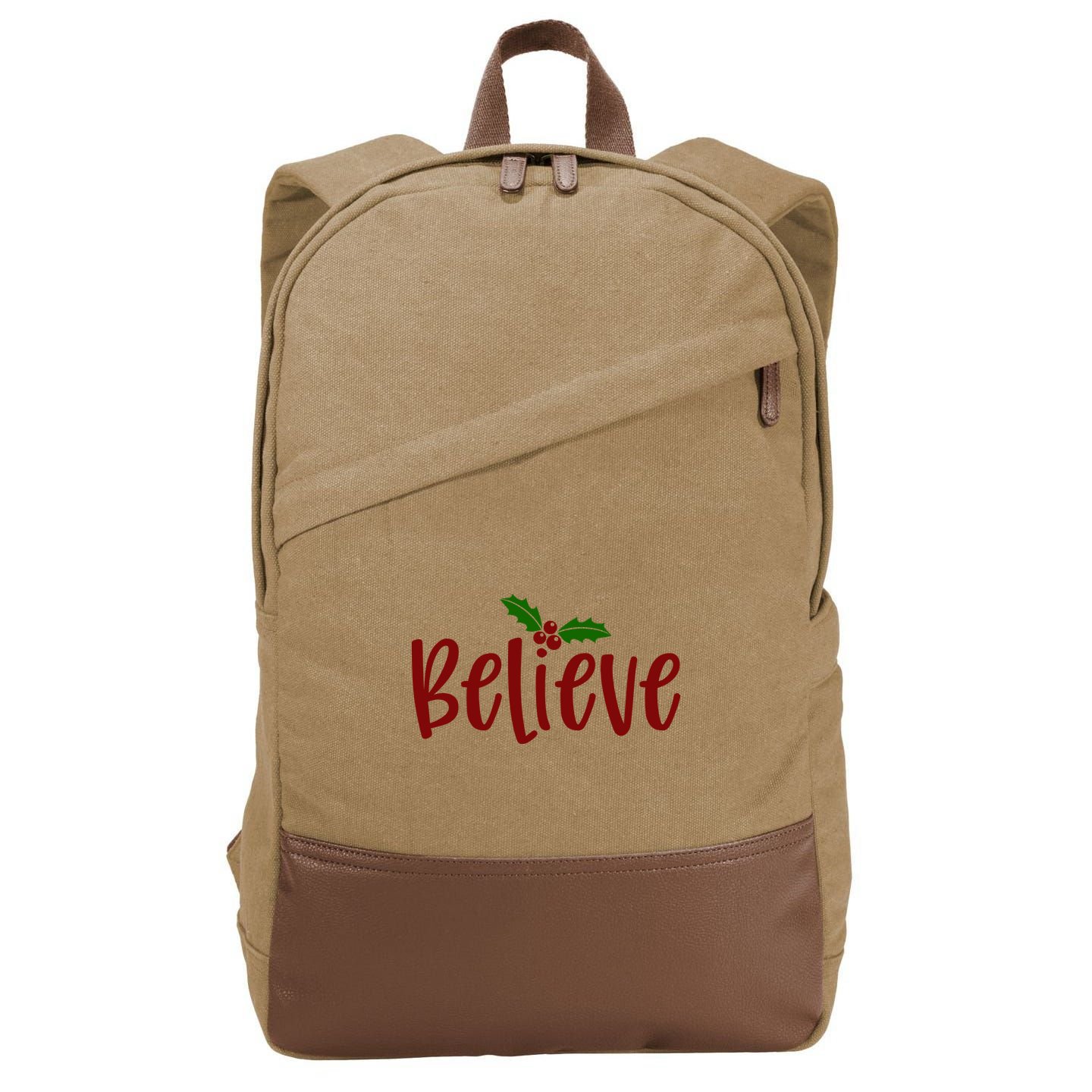 Believe Christmas Holiday Cotton Canvas Backpack