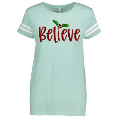 Believe Christmas Holiday Enza Ladies Jersey Football T-Shirt