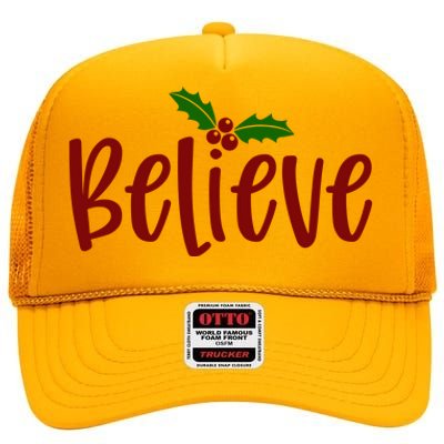 Believe Christmas Holiday High Crown Mesh Back Trucker Hat