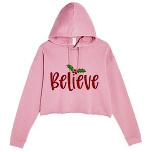 Believe Christmas Holiday Crop Fleece Hoodie