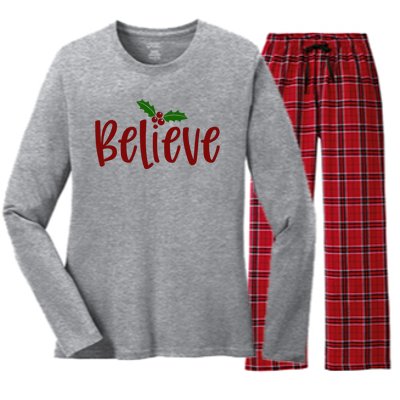 Believe Christmas Holiday Women's Long Sleeve Flannel Pajama Set 