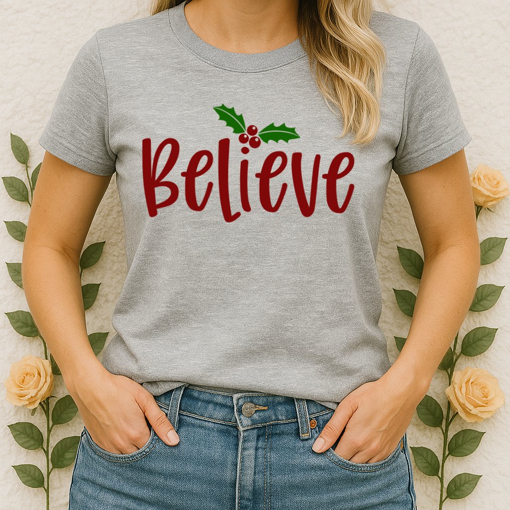 Believe Christmas Holiday Womens T-Shirt