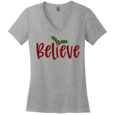 Believe Christmas Holiday Women's V-Neck T-Shirt