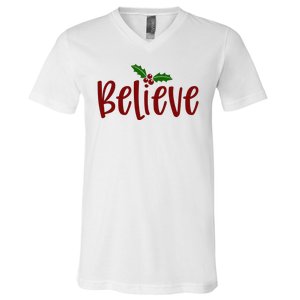 Believe Christmas Holiday V-Neck T-Shirt