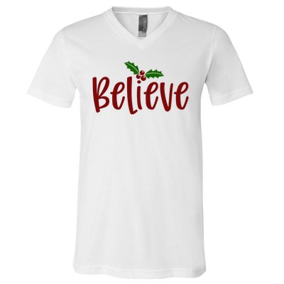 Believe Christmas Holiday V-Neck T-Shirt