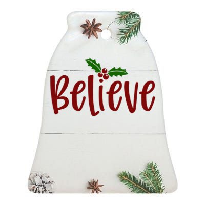 Believe Christmas Holiday Ceramic Bell Ornament