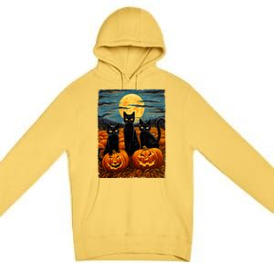 Black Cat Halloween Cat Lovers Starry Night Cat Van Gogh Cat Premium Pullover Hoodie