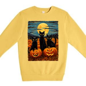 Black Cat Halloween Cat Lovers Starry Night Cat Van Gogh Cat Premium Crewneck Sweatshirt