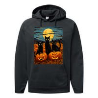 Black Cat Halloween Cat Lovers Starry Night Cat Van Gogh Cat Performance Fleece Hoodie