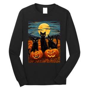 Black Cat Halloween Cat Lovers Starry Night Cat Van Gogh Cat Long Sleeve Shirt