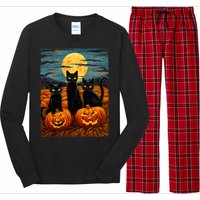 Black Cat Halloween Cat Lovers Starry Night Cat Van Gogh Cat Long Sleeve Pajama Set