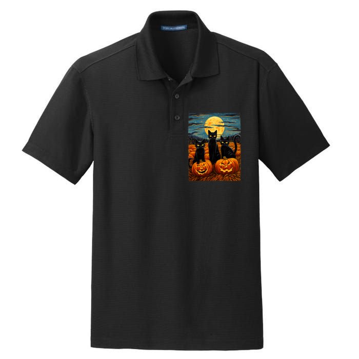 Black Cat Halloween Cat Lovers Starry Night Cat Van Gogh Cat Dry Zone Grid Polo