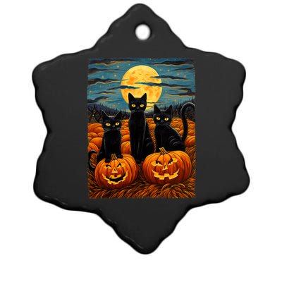 Black Cat Halloween Cat Lovers Starry Night Cat Van Gogh Cat Ceramic Star Ornament