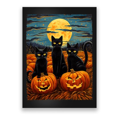 Black Cat Halloween Cat Lovers Starry Night Cat Van Gogh Cat Poster