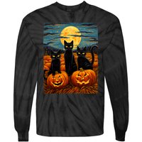 Black Cat Halloween Cat Lovers Starry Night Cat Van Gogh Cat Tie-Dye Long Sleeve Shirt