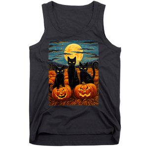 Black Cat Halloween Cat Lovers Starry Night Cat Van Gogh Cat Tank Top