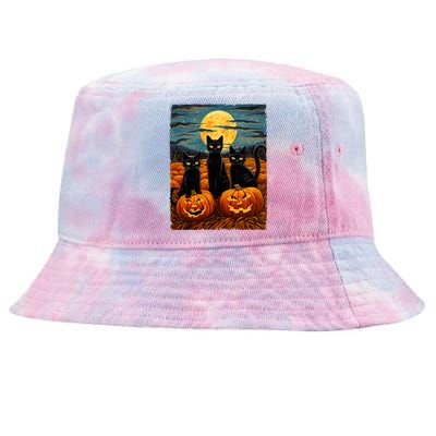 Black Cat Halloween Cat Lovers Starry Night Cat Van Gogh Cat Tie-Dyed Bucket Hat