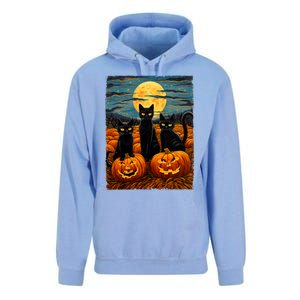 Black Cat Halloween Cat Lovers Starry Night Cat Van Gogh Cat Unisex Surf Hoodie