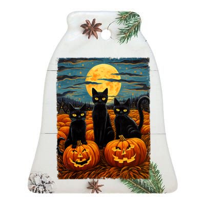 Black Cat Halloween Cat Lovers Starry Night Cat Van Gogh Cat Ceramic Bell Ornament