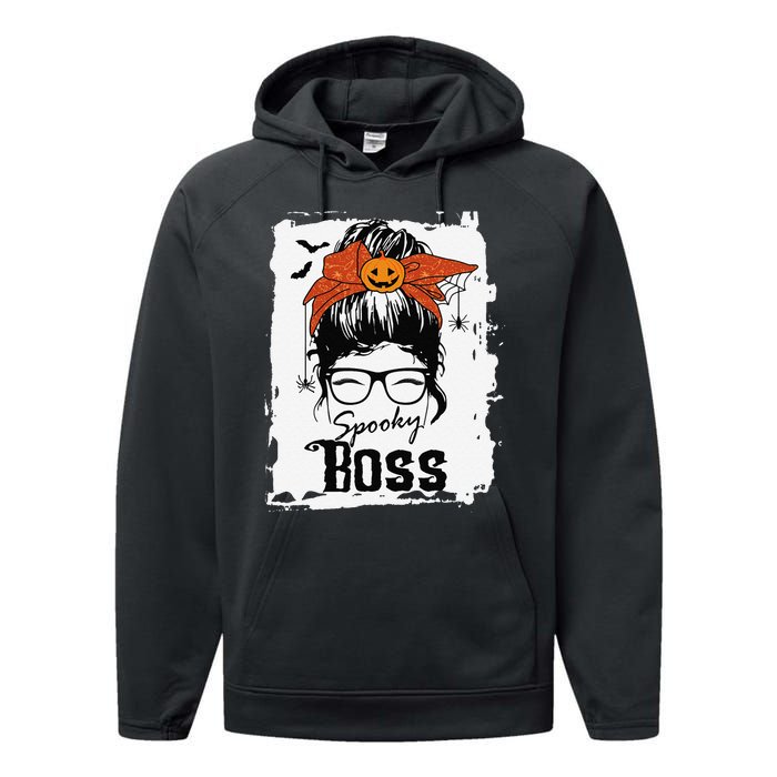 Boss Ceo Halloween Spooky Spider Messy Bun Hair Women Performance Fleece Hoodie