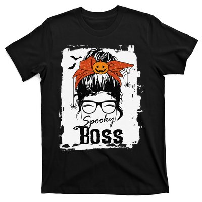 Boss Ceo Halloween Spooky Spider Messy Bun Hair Women T-Shirt