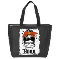 Boss Ceo Halloween Spooky Spider Messy Bun Hair Women Zip Tote Bag