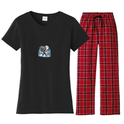 Bigfoot Christmas Holiday Sasquatch Xmas Women's Flannel Pajama Set