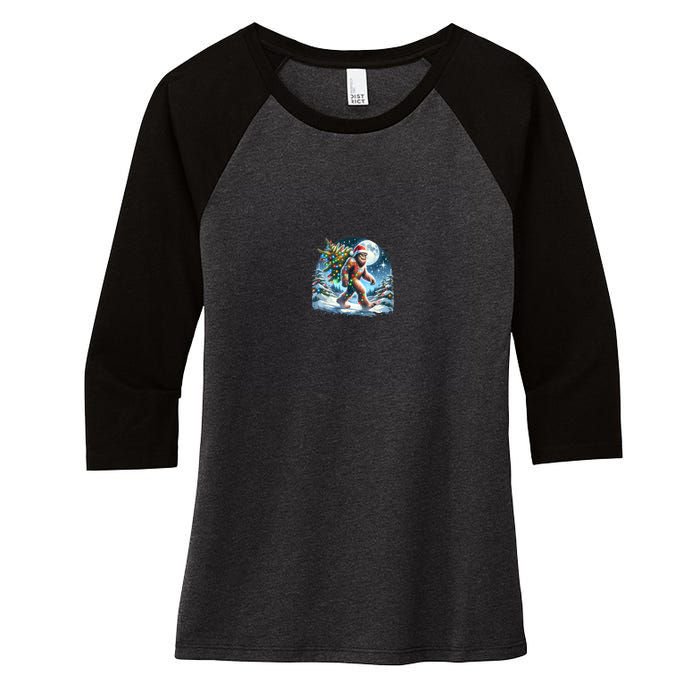 Bigfoot Christmas Holiday Sasquatch Xmas Women's Tri-Blend 3/4-Sleeve Raglan Shirt