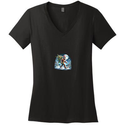 Bigfoot Christmas Holiday Sasquatch Xmas Women's V-Neck T-Shirt