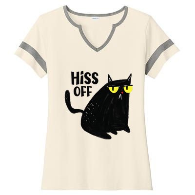 Black Cat Hiss Off For  Meow Cat Gifts Ladies Halftime Notch Neck Tee