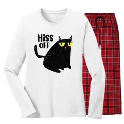 Black Cat Hiss Off For  Meow Cat Gifts Women's Long Sleeve Flannel Pajama Set 