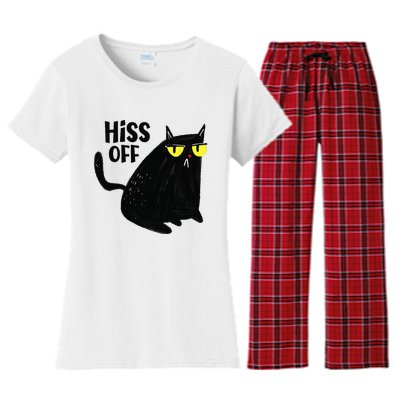 Black Cat Hiss Off For  Meow Cat Gifts Women's Flannel Pajama Set