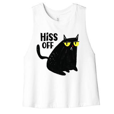 Black Cat Hiss Off For  Meow Cat Gifts Women's Racerback Cropped Tank