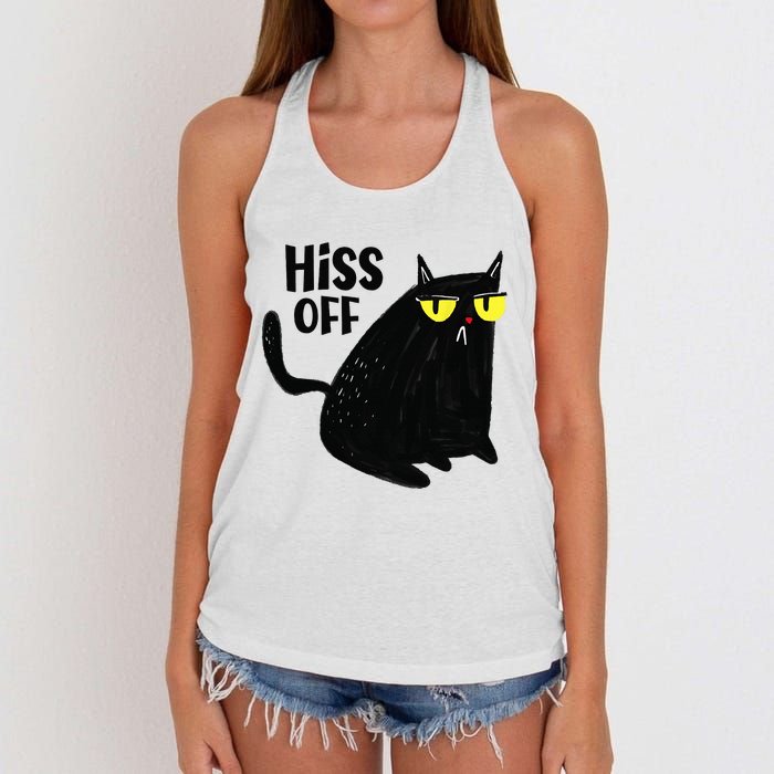 Black Cat Hiss Off For  Meow Cat Gifts Women's Knotted Racerback Tank