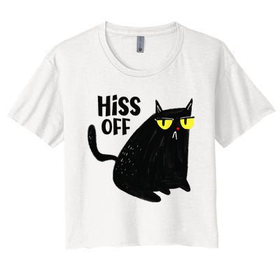 Black Cat Hiss Off For  Meow Cat Gifts Women's Crop Top Tee