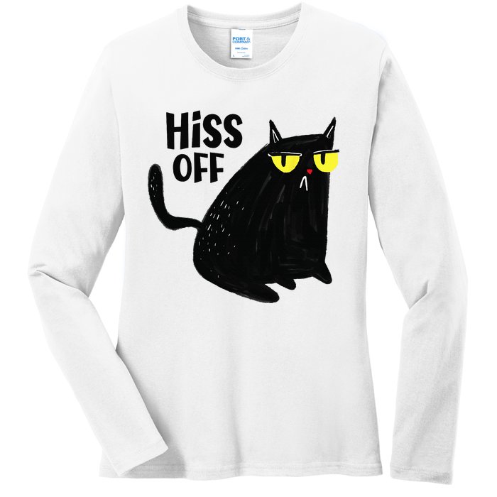 Black Cat Hiss Off For  Meow Cat Gifts Ladies Long Sleeve Shirt