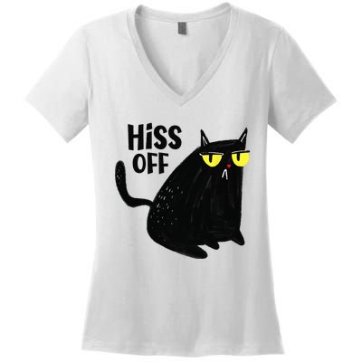 Black Cat Hiss Off For  Meow Cat Gifts Women's V-Neck T-Shirt