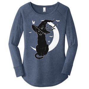 Black Cat Halloween Costume Scary Witch Hat Moon Cat Lover Women's Perfect Tri Tunic Long Sleeve Shirt