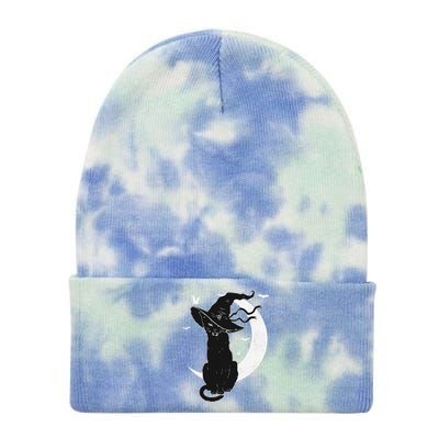 Black Cat Halloween Costume Scary Witch Hat Moon Cat Lover Tie Dye 12in Knit Beanie