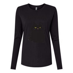 Black Cat Humor Hiss Off Meow Cat Womens Cotton Relaxed Long Sleeve T-Shirt