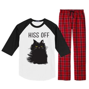 Black Cat Humor Hiss Off Meow Cat Raglan Sleeve Pajama Set