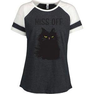 Black Cat Humor Hiss Off Meow Cat Enza Ladies Jersey Colorblock Tee