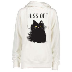 Black Cat Humor Hiss Off Meow Cat Womens Funnel Neck Pullover Hood