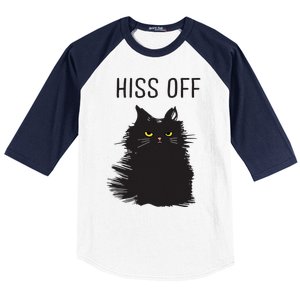 Black Cat Humor Hiss Off Meow Cat Baseball Sleeve Shirt