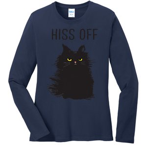 Black Cat Humor Hiss Off Meow Cat Ladies Long Sleeve Shirt