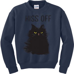 Black Cat Humor Hiss Off Meow Cat Kids Sweatshirt