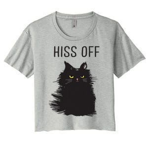 Black Cat Humor Hiss Off Meow Cat Women's Crop Top Tee