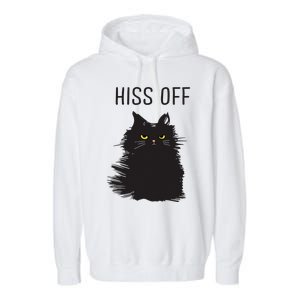 Black Cat Humor Hiss Off Meow Cat Garment-Dyed Fleece Hoodie