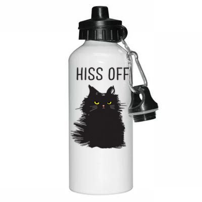 Black Cat Humor Hiss Off Meow Cat Aluminum Water Bottle