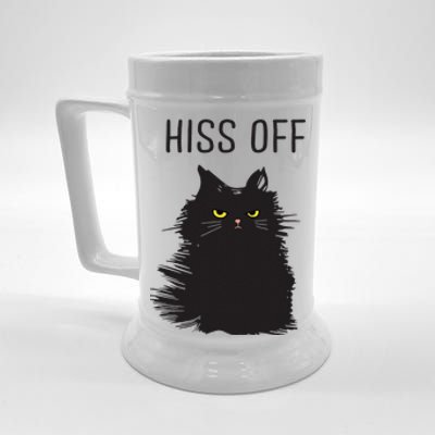 Black Cat Humor Hiss Off Meow Cat Beer Stein